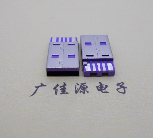 福建短路usbA公5p焊线式大电流 紫色胶芯快充插头